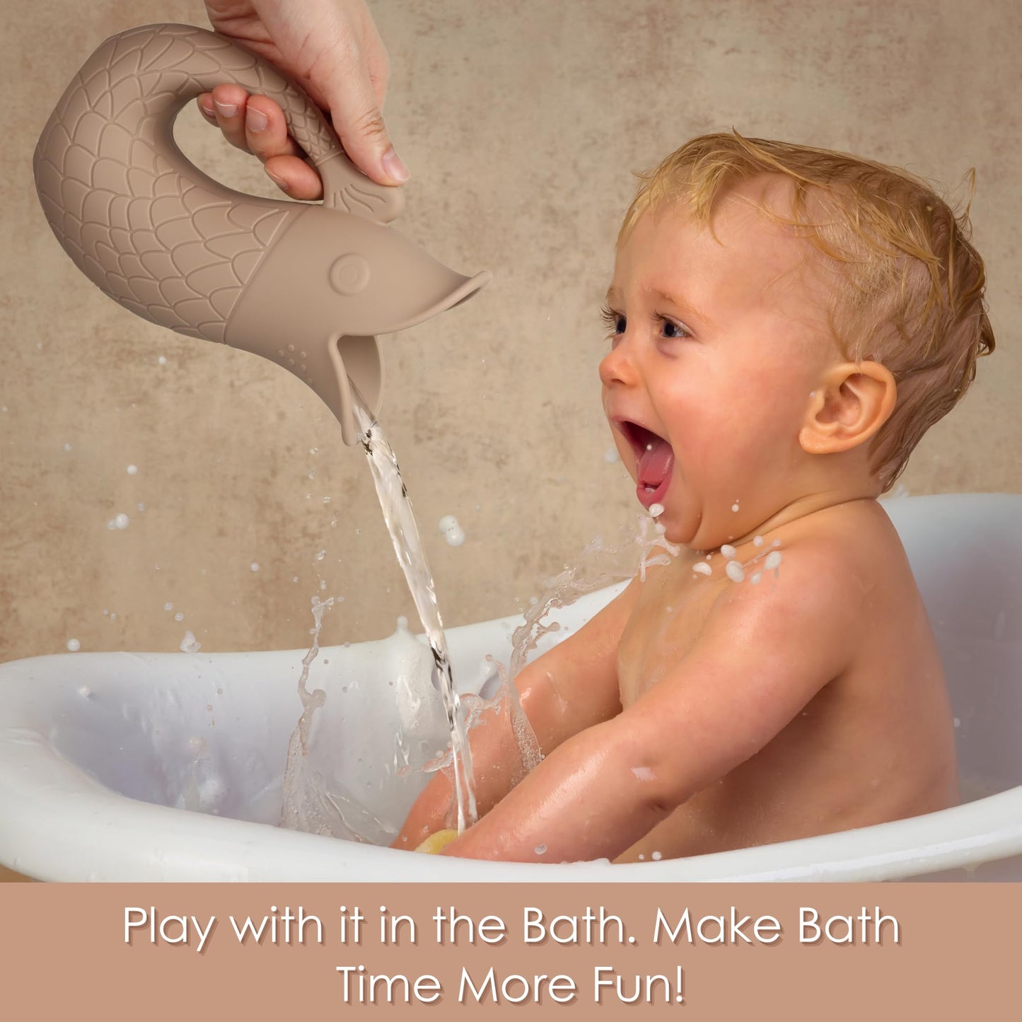 Baby Bath Rinse Cup, Silicone Shampoo Washing Rinse Cup For Kids, Bath Rinse Cup With Handle (Sand)