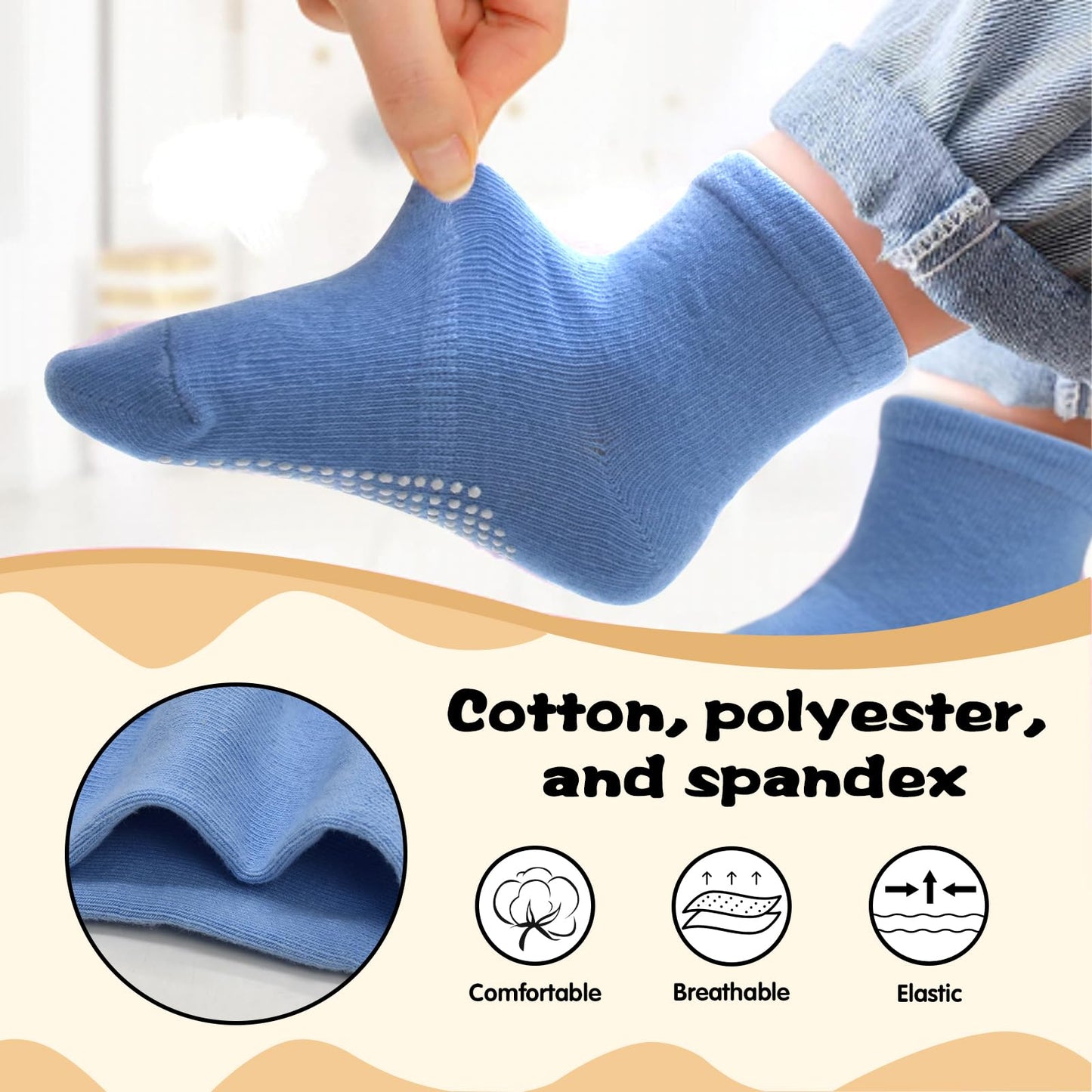 Hycles Non-Slip Toddler Socks With Grips Girls Grip Socks For 3-5 Years Kid Toddler Boys Anti Slip Sticky Sock