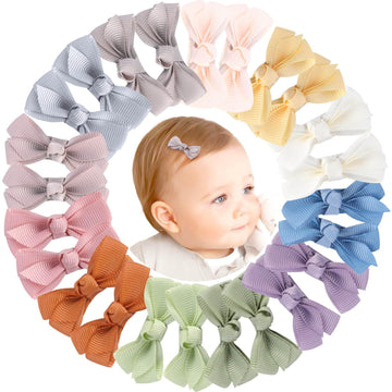 Oaoleer 2Inch Baby Hair Clips, 24 Pieces/12 Pairs Fully Lined Baby Bows Hair Pins For Baby Girls Infants Toddlers 12 Colors In P