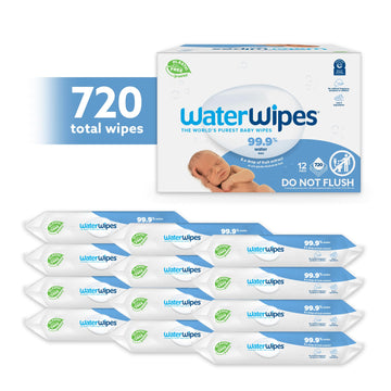 Waterwipes Plastic-Free Original Baby Wipes, 99.9% Water Based Wipes, Unscented & Hypoallergenic For Sensitive Skin, 60 Count (P