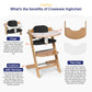 Cowiewie Natural Wooden High Chair for Babies & Toddlers 3-Tier Remove & 2 Adjustable Tray, 8 Adjustable Highchair with Cushions