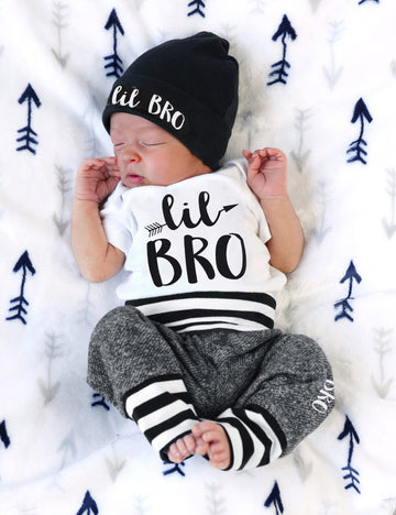 Baby Boy Clothes 0-3 Months Infant Outfits Short Sleeve Little Bro Romper + Long Pants + Hat 3Pcs Cute Baby Boys Clothes