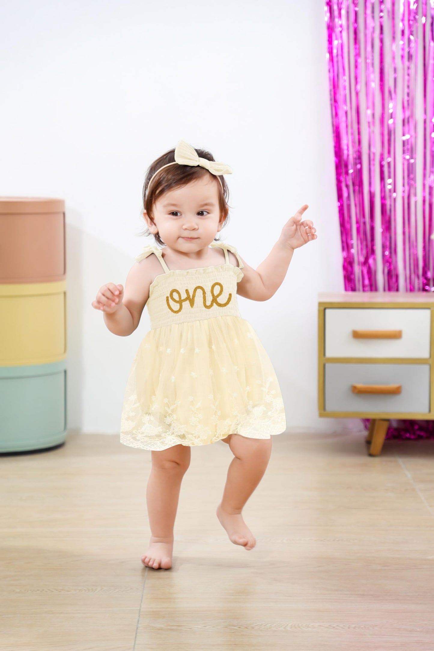 Titkkop Baby Girl 1St Birthday Clothes One Year Old Tulle Romper Sleeveless Bodysuit Cake Smash Outfits(Apricot2,12-18M)