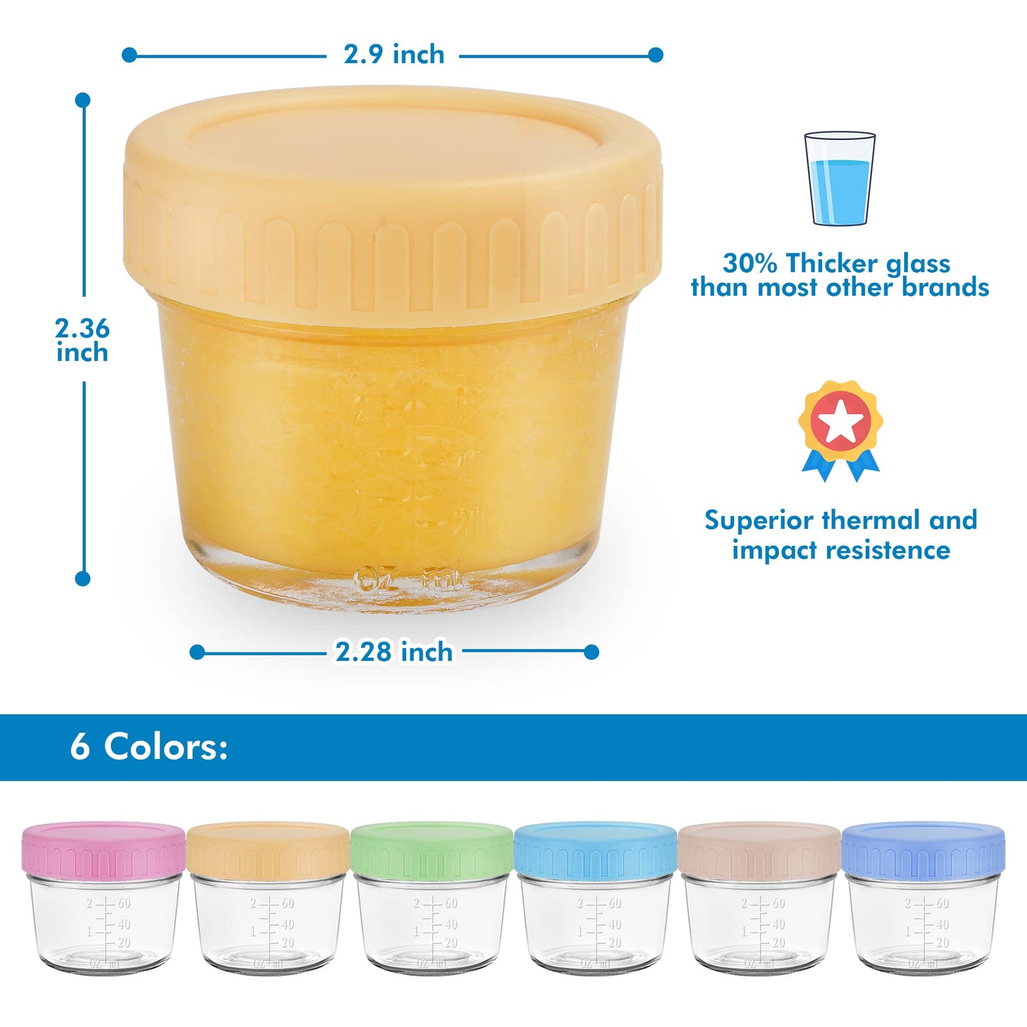 Willdan Glass Baby Food Storage Jars W/Lids (4 Oz, 24 Pack Set) Snack, Puree, Reusable Small Containers, Breast Milk, Fridge Or