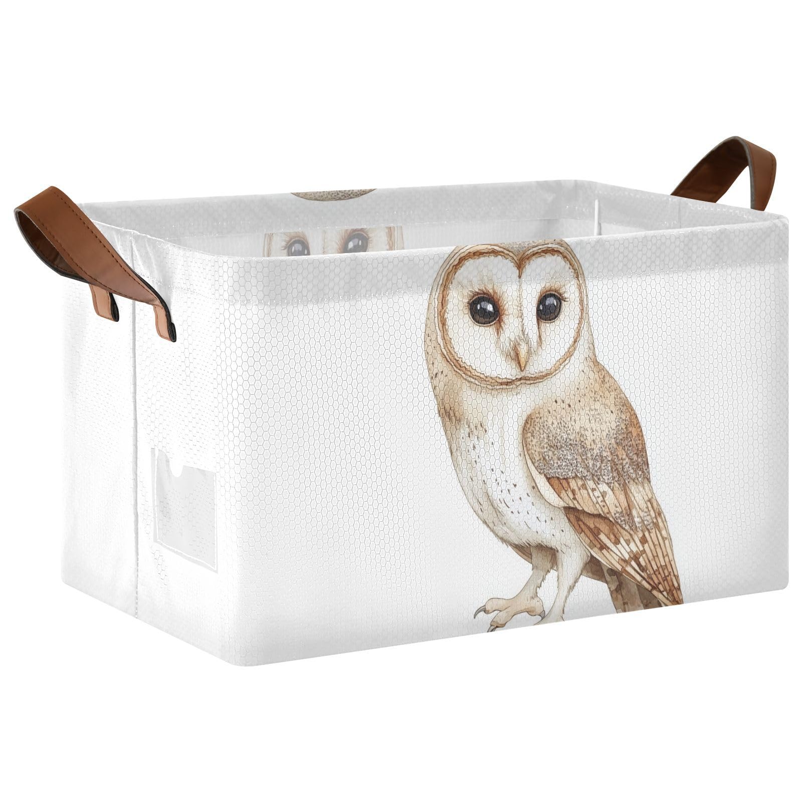 Watercolor Cute Tawny Owl Wild Animal Baby Storage Basket with Labels&Handles Rectangular Waterproof Nursery Storage Bins Collap
