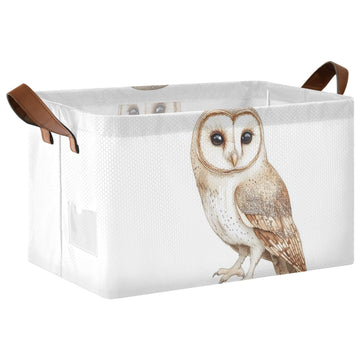 Watercolor Cute Tawny Owl Wild Animal Baby Storage Basket with Labels&Handles Rectangular Waterproof Nursery Storage Bins Collap