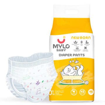 Mylo Baby Diaper Pants Newborn (Nb) Size Upto 5 Kg Babies (46 Count) Leak Proof | Lightweight | Rash Free | Upto 12 Hours Protec