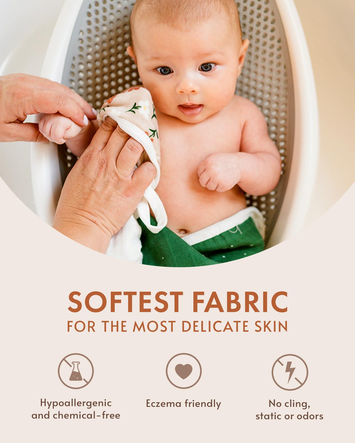 Nightingale Baby Washcloths, Organic Cotton Muslin With Bamboo Viscose - Soft Burp Cloths For Newborn Sensitive Skin - 12X12 Fac