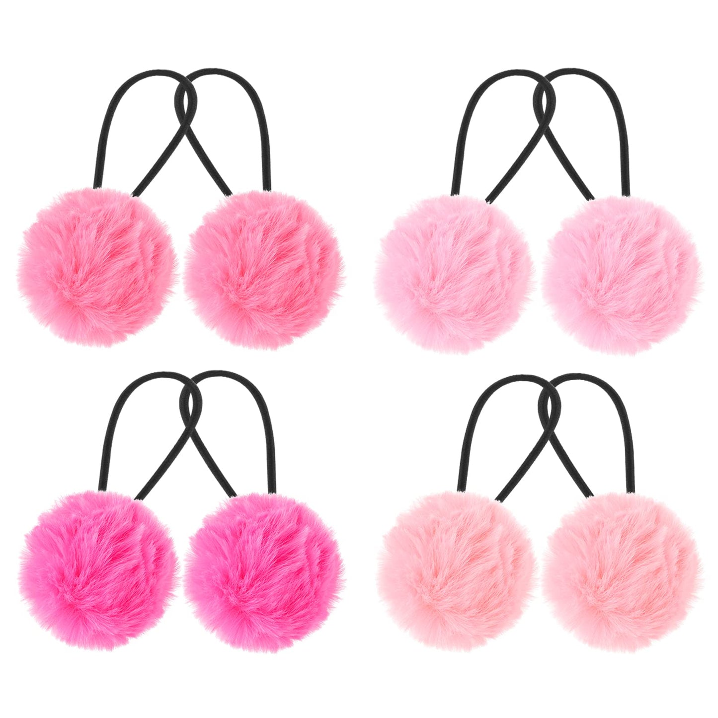 Lusofie 4 Pairs Pom Pom Hair Ties Fluffy Elastic Hair Baby Ties Hair Accessories Bows Stretchy Nylon Hairbands
