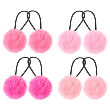 Lusofie 4 Pairs Pom Pom Hair Ties Fluffy Elastic Hair Baby Ties Hair Accessories Bows Stretchy Nylon Hairbands