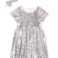 Cilucu Flower Girl Dress Baby Toddlers Sequin Dress Kids Party Dress Bridesmaid Wedding Gown Birthday Dress Silver White 6T-7T