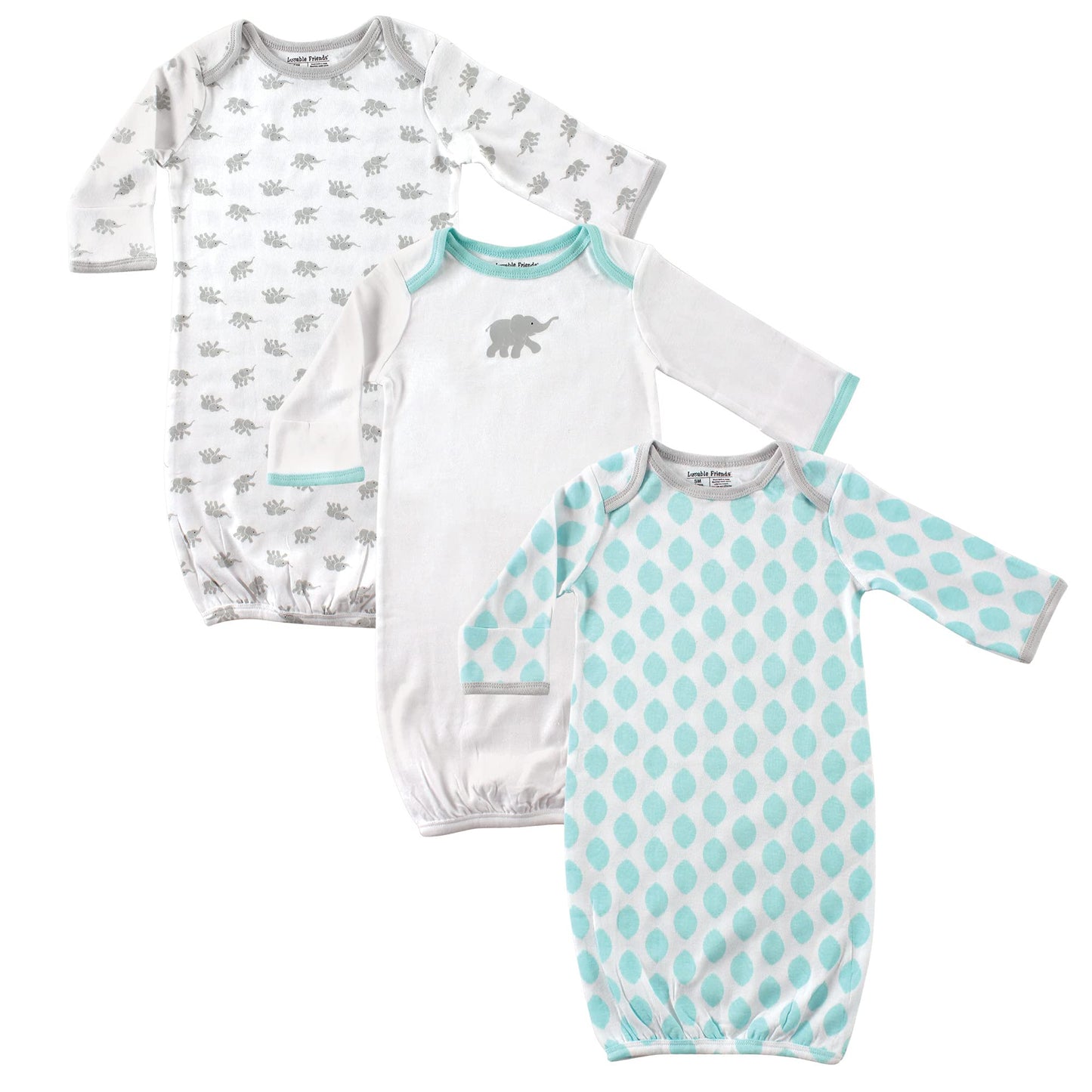 Luvable Friends Unisex Baby Cotton Gowns, Elephant, 0-6 Months Us