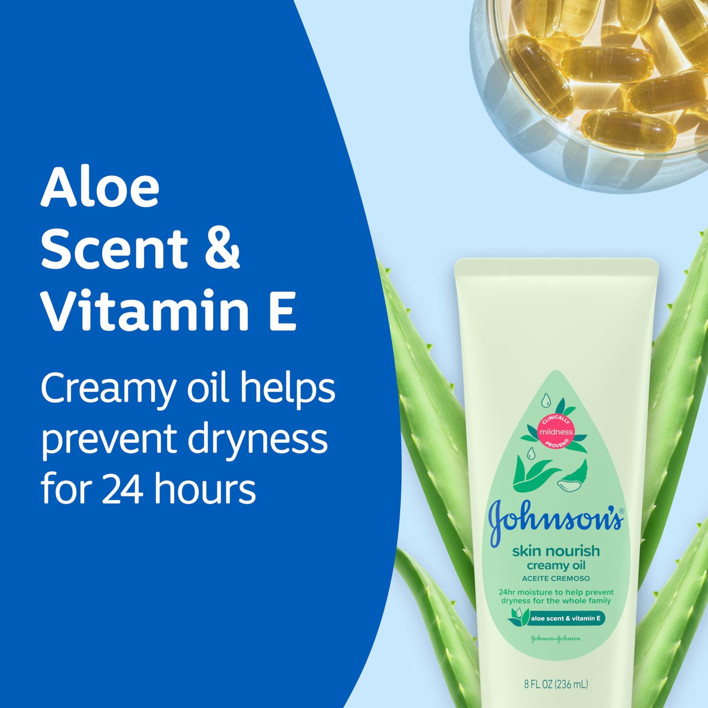 Johnson'S Skin Nourish Creamy Oil, Aloe Scent & Vitamin E, Creamy Oil Helps Prevent Dryness & Moisturizes Baby'S Delicate Skin F