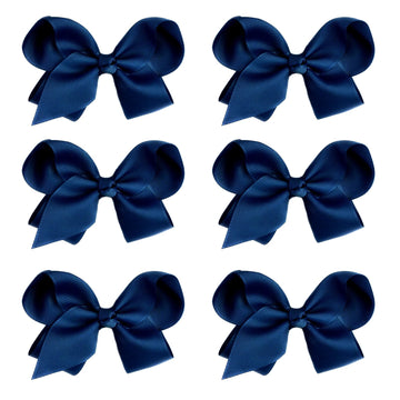 6 Pcs Hair Bows For Girls - 4.5' Alligator Clips With Grosgrain Ribbon, Solid Colors, Toddler Hair Accessories (Navy Blue)