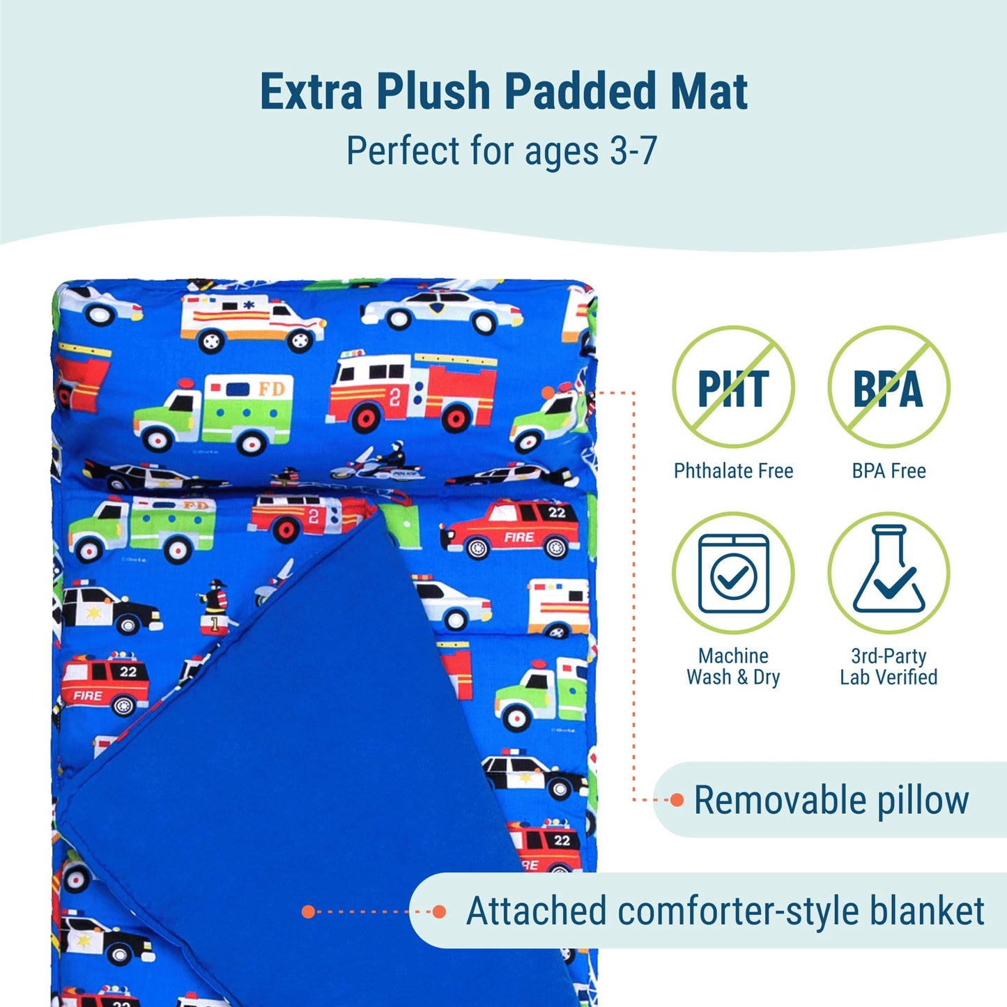 Wildkin Kids Original Nap Mat - Cozy Kids Sleep Mat with Pillow, Ideal for School & Travel - Heroes