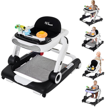 Baby Walker,4-Gear Height Adjustable Baby Walker With Wheels,5 In 1 Baby Activity Center,Music And Lights Bouncer Walker For Bab
