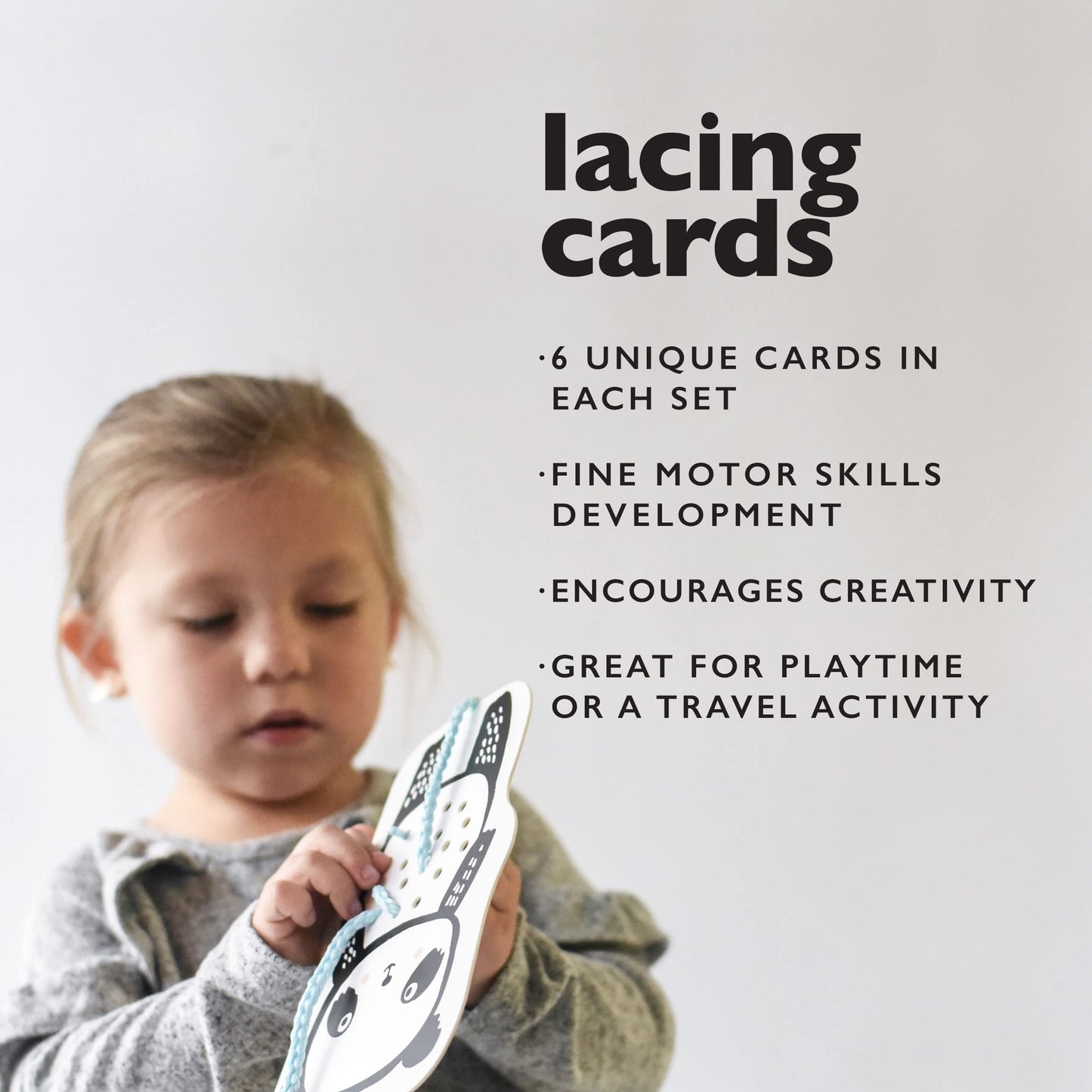 Wee Gallery Baby Animals Lacing Cards for Toddlers, Sewing Board Activity for Children, Kids Travel Activity to Improve Motor Sk