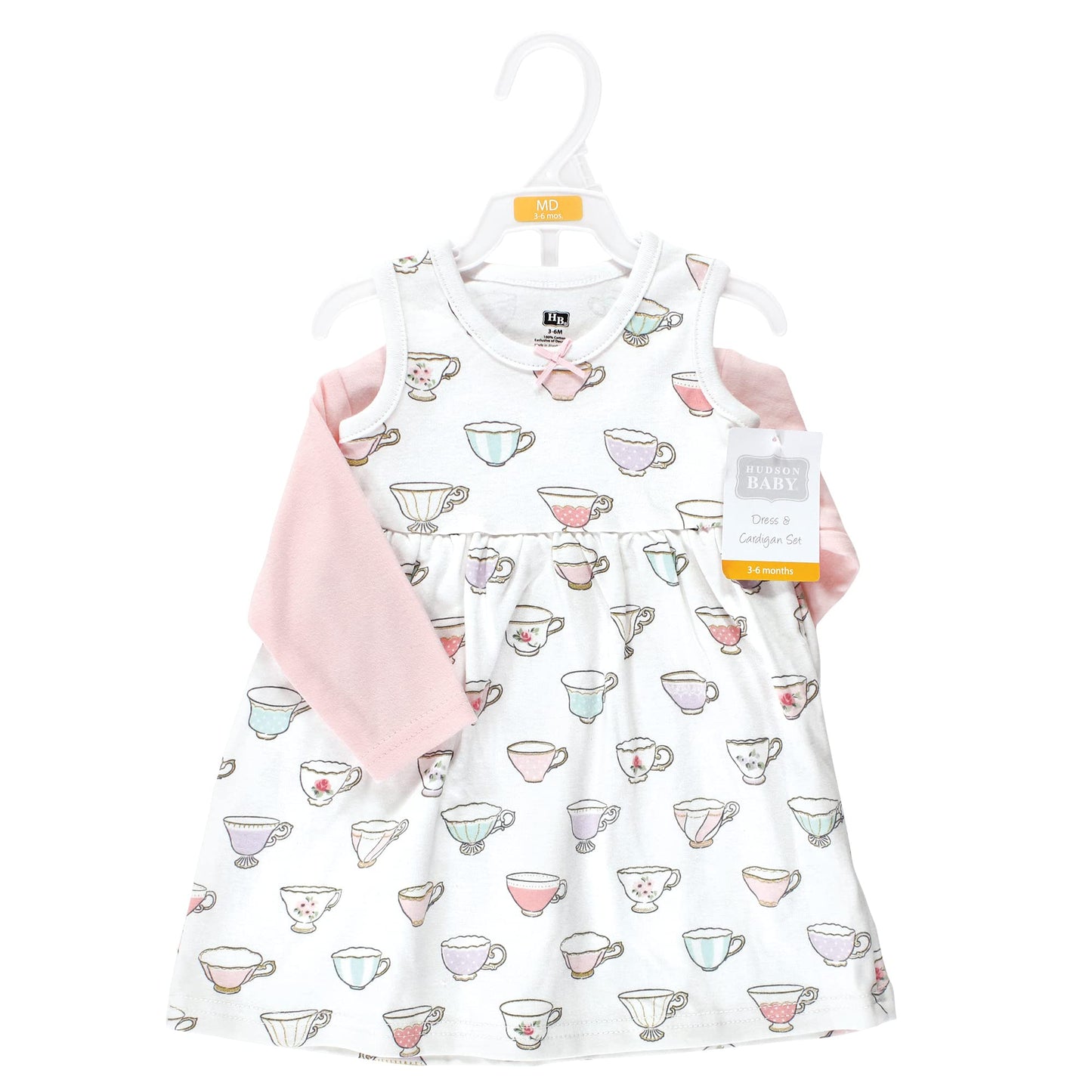 Hudson Baby Baby Girls' Cotton Dress And Cardigan Set, Tea Party, 0-3 Months
