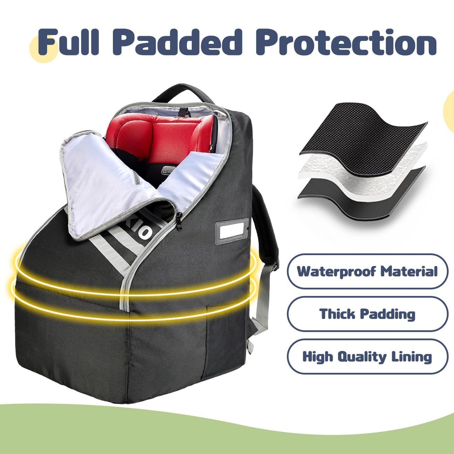 360Thick Padded Car Seat Travel Bag For Airplane ,Waterproof Car Seat Bags For Air Travel ,Heavy Duty Carseat Backpack For Nuna