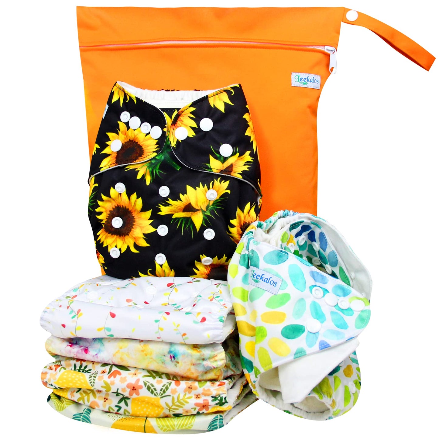 Leekalos Cloth Diapers Reusable for Boys and Girls, Baby Diaper Cloth with Inserts & Wet Bag One Size