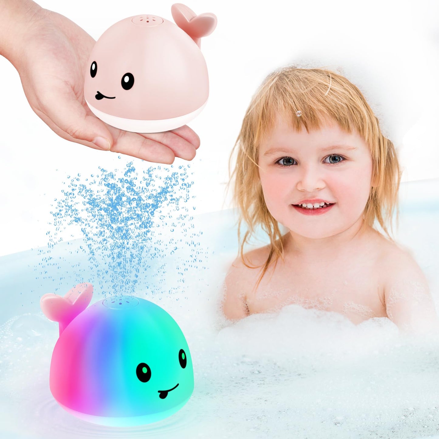 2023 Upgraded Baby Bath Toys, 1500 mAh Rechargeable Bath Toys with Double Layer Waterproof, Light Up Whale Spray Water Bathtub T