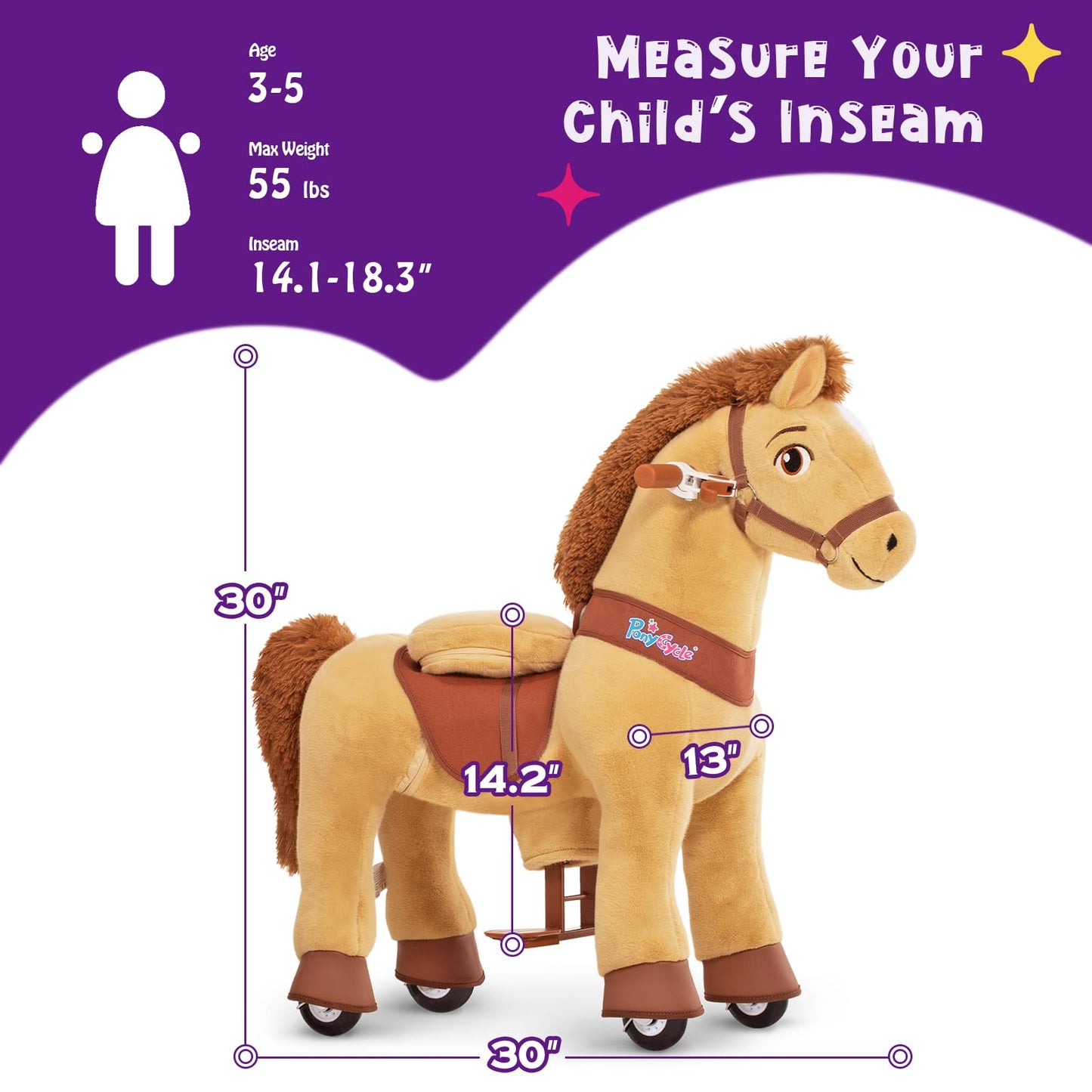 PonyCycle Ride on Horse Ride on Toys Riding Horse Ride on Pony for Toddlers 3-5 with Brake Essential Model E (30 Height/Size 3/
