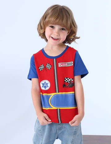 Cosland Toddler Race Car Driver Shirt Little Boys Halloween Costume, Red, 2T