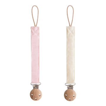 mushie Linen Baby Pacifier Clip Holder | Soft Fabric Strap, 2-Pack (Blush/Cream)