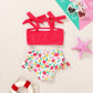 Younger Tree Toddler Girls Two Pieces Swimsuit Color Block Stripe Swimwear Summer Beach Bathing Suit 18M-5T(Red#Flower 18-24 Mon