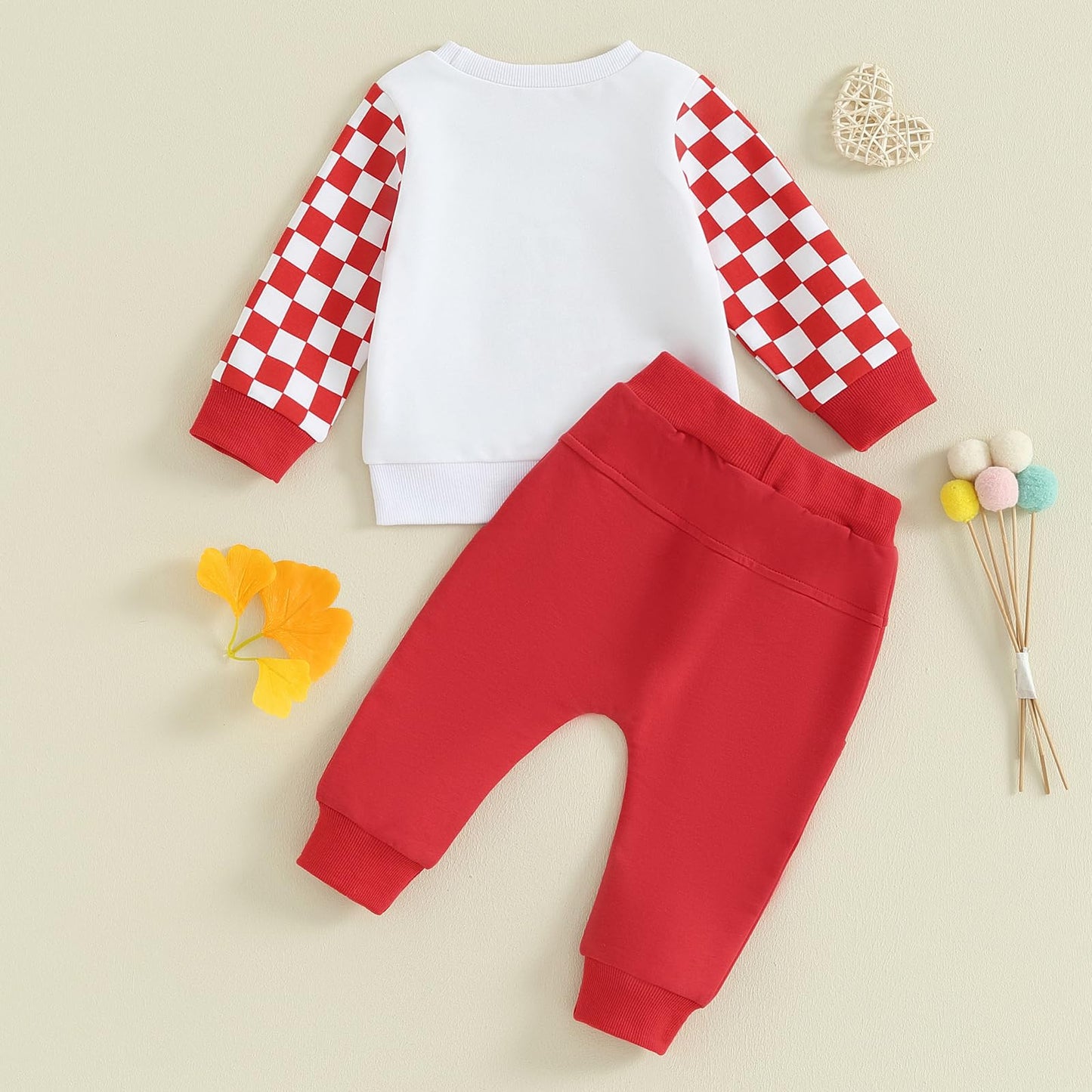 Beqeuewll Toddler Baby Boy Valentine'S Day Outfit Checkboard Plaid Love Sweatshirts Newborn Jogger Pants 2Pcs Boys Clothes Set (