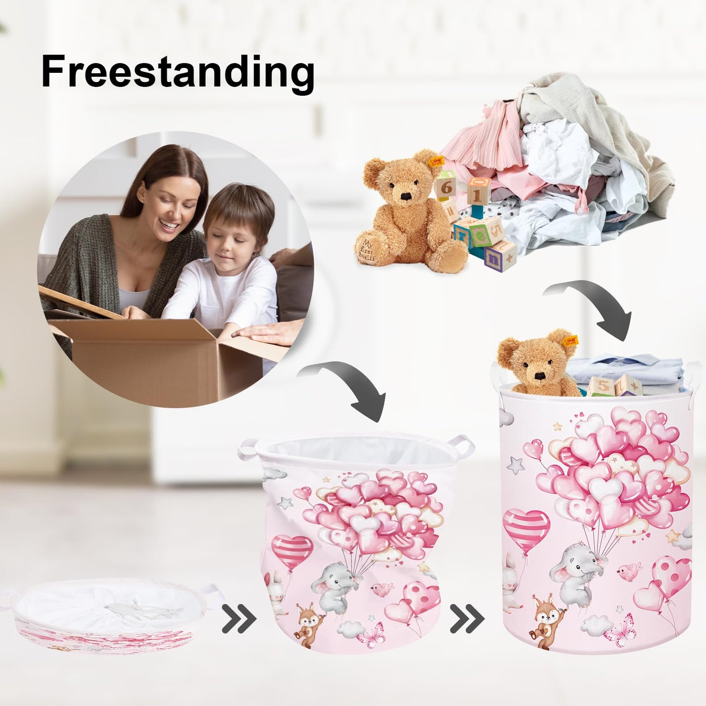 Clastyle Hot Air Balloon Animal Baby Laundry Hamper Kid Storage Basket Boy Girl Gift Toy Box Pink Collapsible Clothes Organizer