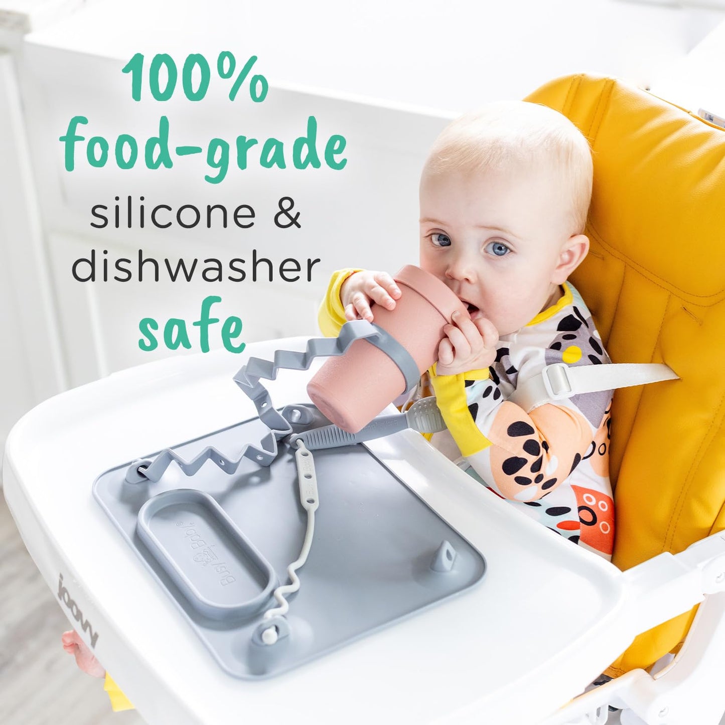 Busy Baby Silicone Mat - Suction Cups, 4 Straps To Secure Baby Essentials, Self Feeding, Baby Led Weaning, Travel Sleeve Include