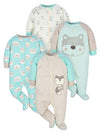 Gerber Baby Boys' 4 Pack Sleep 'N Play Footie, Aqua Fox, Newborn
