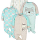 Gerber Baby Boys' 4 Pack Sleep 'N Play Footie, Aqua Fox, 0-3 Months