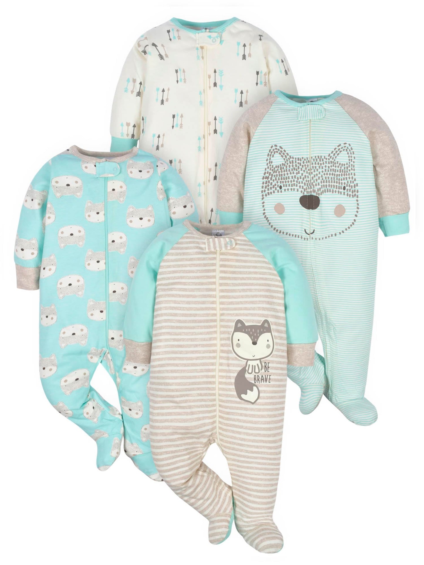 Gerber Baby Boys' 4 Pack Sleep 'N Play Footie, Aqua Fox, 0-3 Months