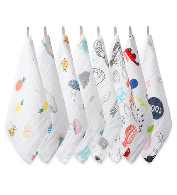 Dhruva Sales Muslin Baby Cotton Hanky | Reusable Washcloth for Infant Care | Pack of 8 | Multicolor