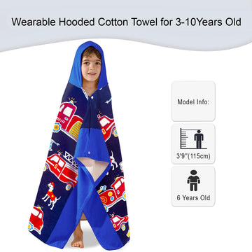 Voova & Movas Fire Truck Hooded Towels Soft Thick Cotton For Age 3-10 Years | Beach | Pool | Bath | Swim Towels For Boys, Blue F