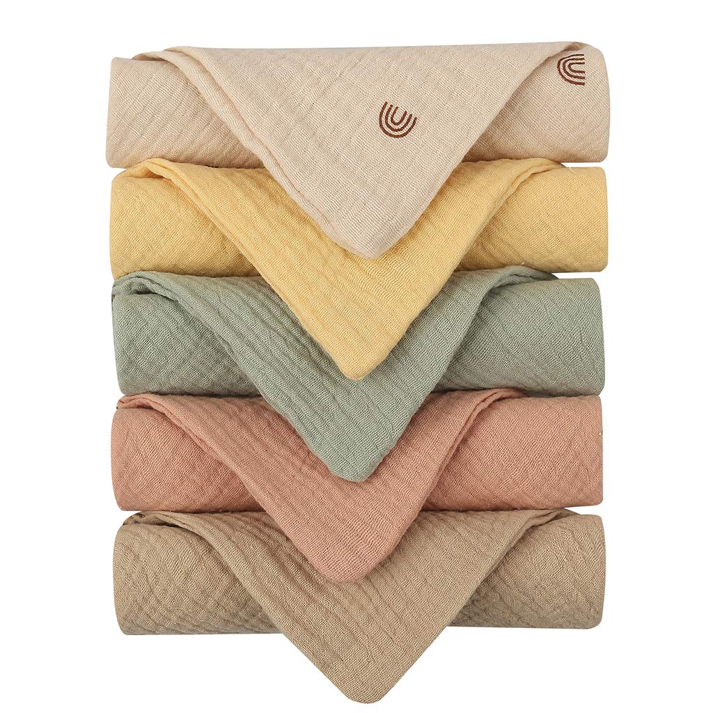MGBISYI Baby Muslin Burp Cloths, 5 Pieces 4 Layer Cotton Baby Wash Cloth, Washcloths Baby Burping Cloth Newborn Gift Sets