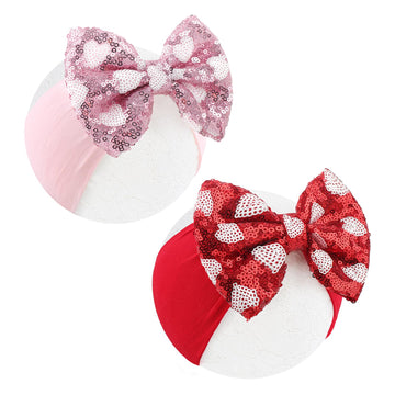 Lanmerry Heart Baby Bow Headbands Sequin Bows Red Pink Glitter Hair Bow For Girls Toddler Red Pink Baby Headband Bows 6-12 Month