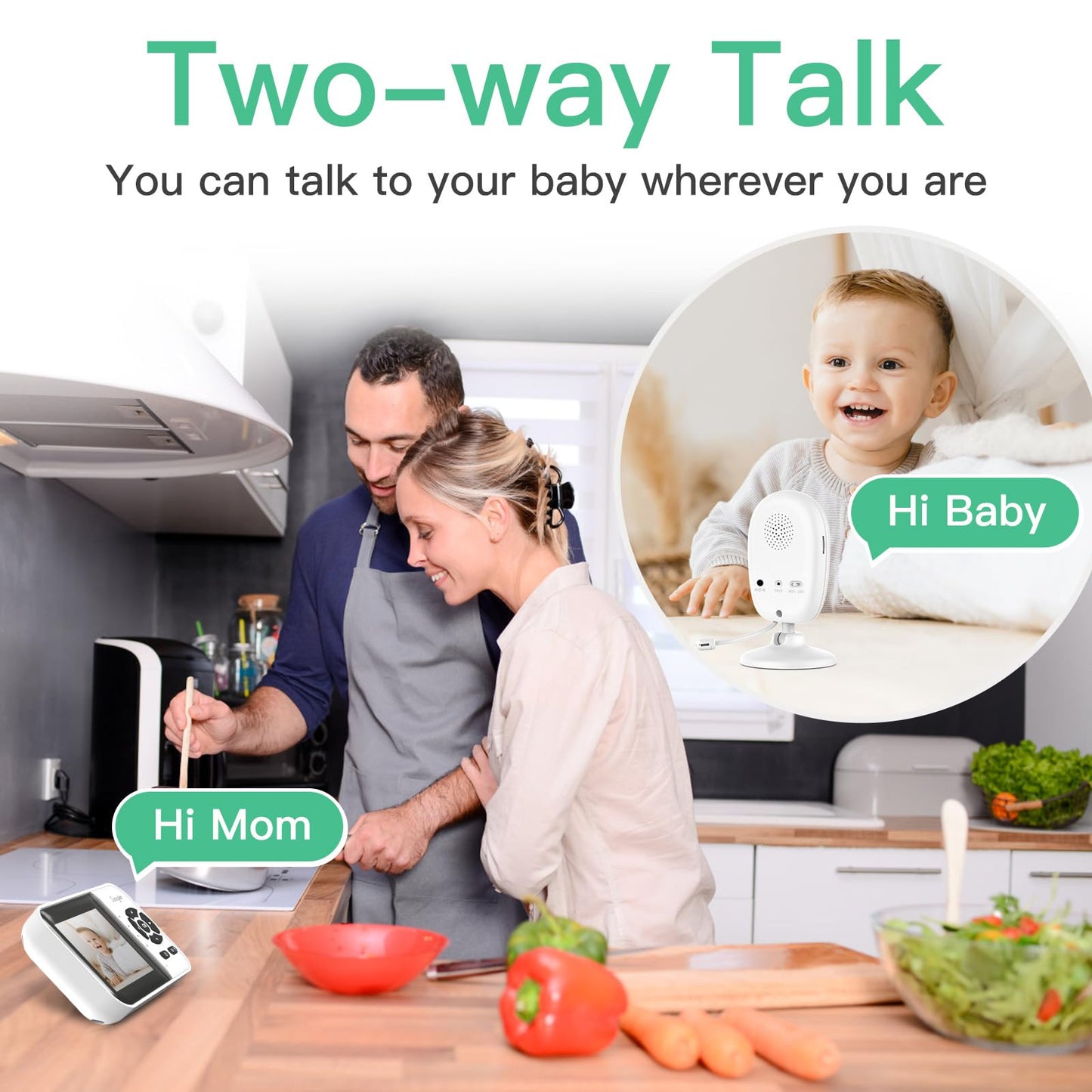 Simyke Smart Video Baby Monitor With Camera And Audio,Dual Mode,Wifi On/Off Switch,2.8Inch Display,App,1080P Camera,1500Ft Long