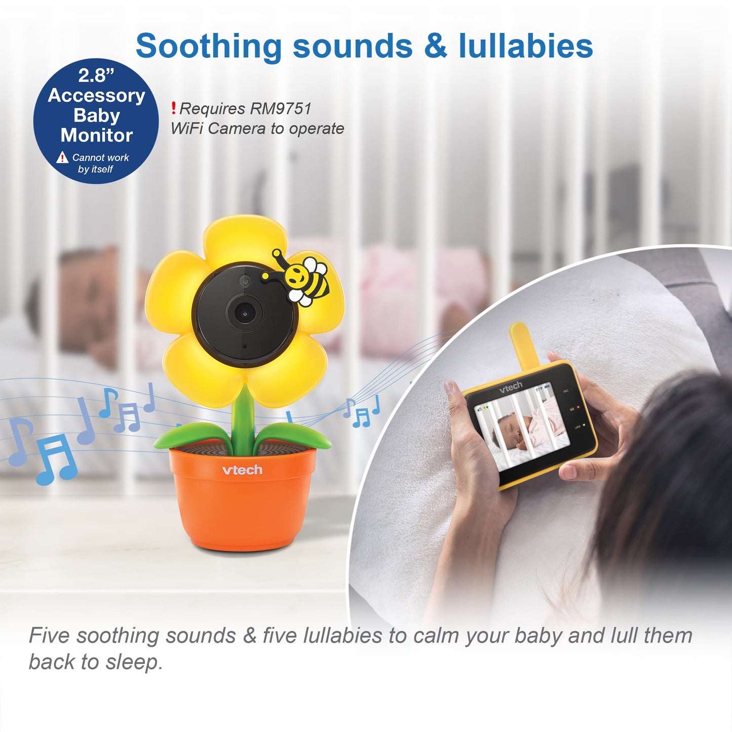 Vtech Rm2701 2.8' Accessory Baby Monitor Viewer (Requires Rm9751 Wifi Camera To Operate) Remote Monitoring, Night Light, Soothi