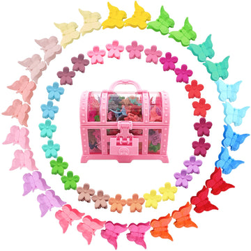 Elemirsa 80 Pieces Butterfly Hair Clips Flower Hair Clips Mini Claw Clip Jaw Clips With Toy Treasure Box For Baby Girls Kids Tod