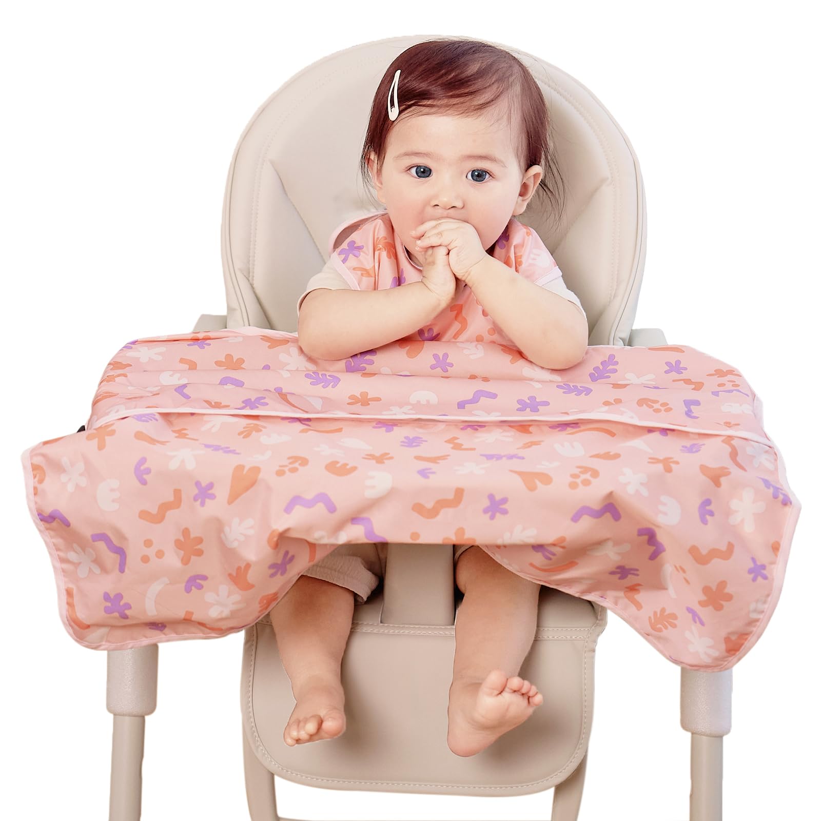 aijoo All-in-one Coverall Baby Feeding Bibs, Sleeveless, Suction plates compatible BLW Bibs Covers baby and high chair (Pink Flo
