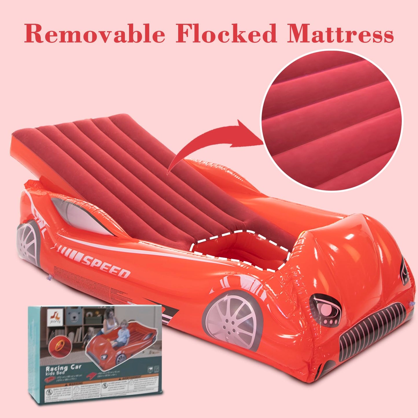 Raptavis Kids Air Mattress Inflatable Toddler Travel Bed With Sides, Cot Sleeping Pad, Red