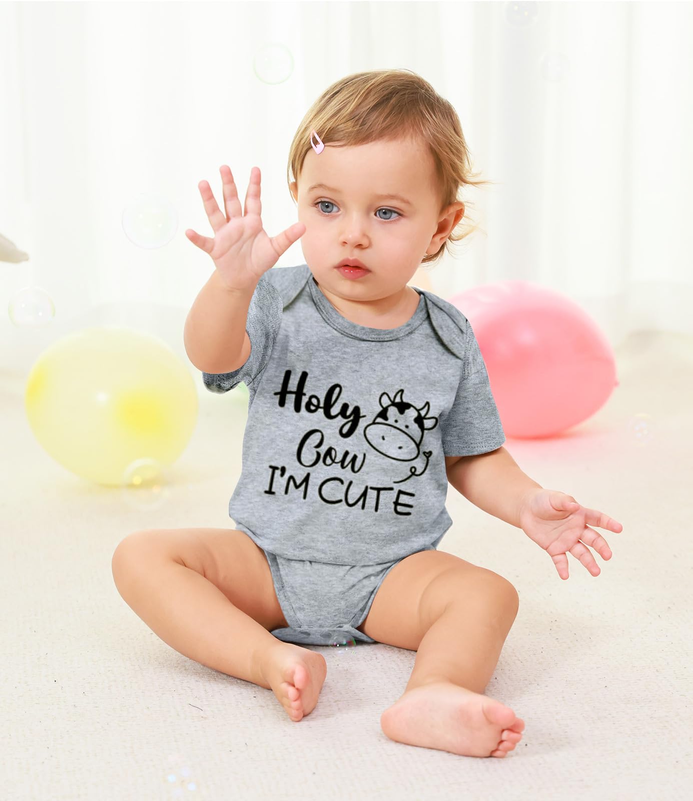 Unicomidea Baby Bodysuits 6-9 Months Boys Clothes Holy Cow I'M Cute Outfit Short Sleeves Infant Girls Cotton Bodysuit 6 Months R