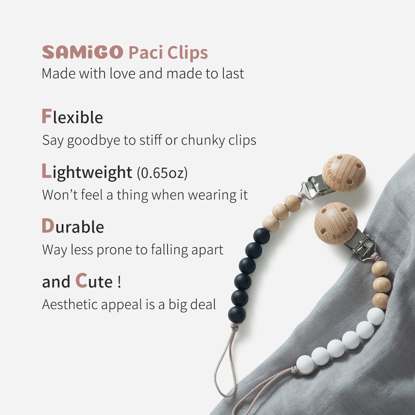 Samigo Silicone Pacifier Clips Holders Paci Binky Clips For Baby Boys And Girls - 2 Pack