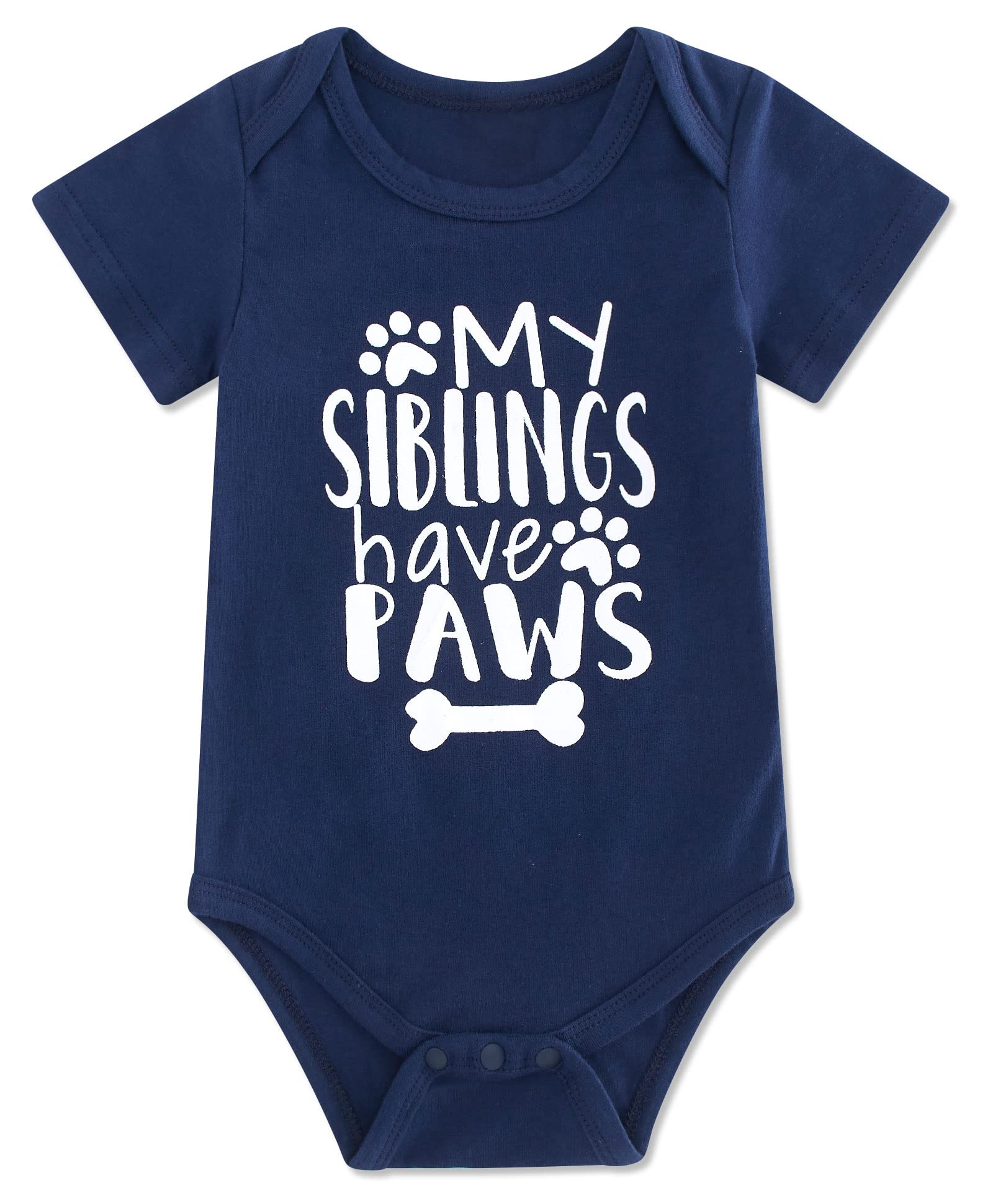 Infant Baby Neutral Funny Bodysuit My Siblings Have Paws Print Pregnancy Reveal Jumpsuit Navy Cotton Baby Romper Clothes Play Su