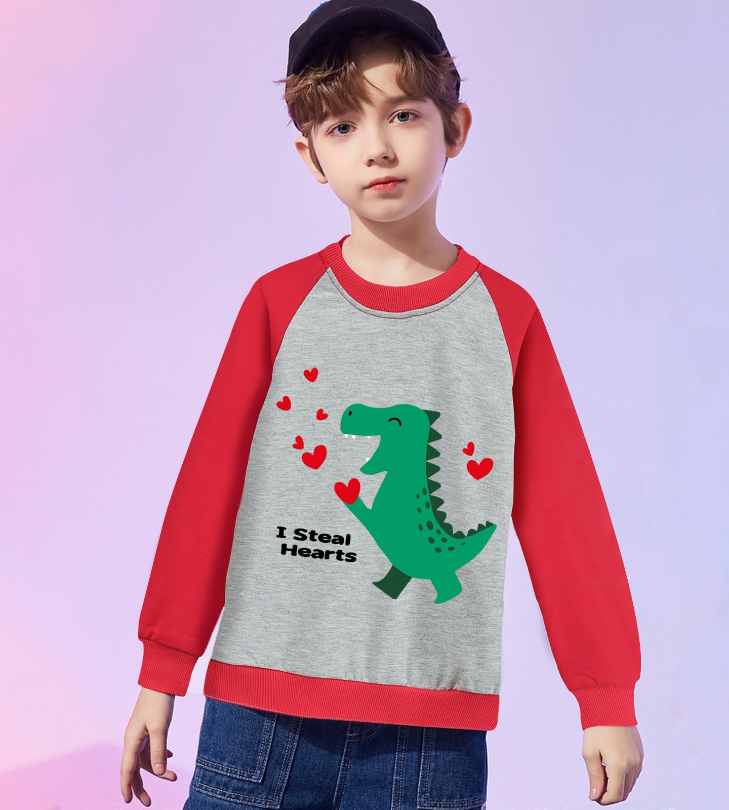 Tkria Boy Valentine'S Day Sweatshirt Dinosaur Love Steal Hearts Loving Toddler Outfits Baby Boy Long Sleeve Pullover 7 Years