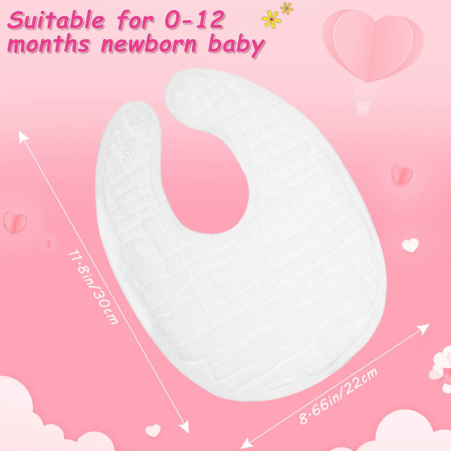 Tatuo 10 Pieces Muslin Baby Bibs Cotton Burping Cloth Bulk Adjustable Newborn Bandana Drool Bibs For Baby Boy Girl(White)