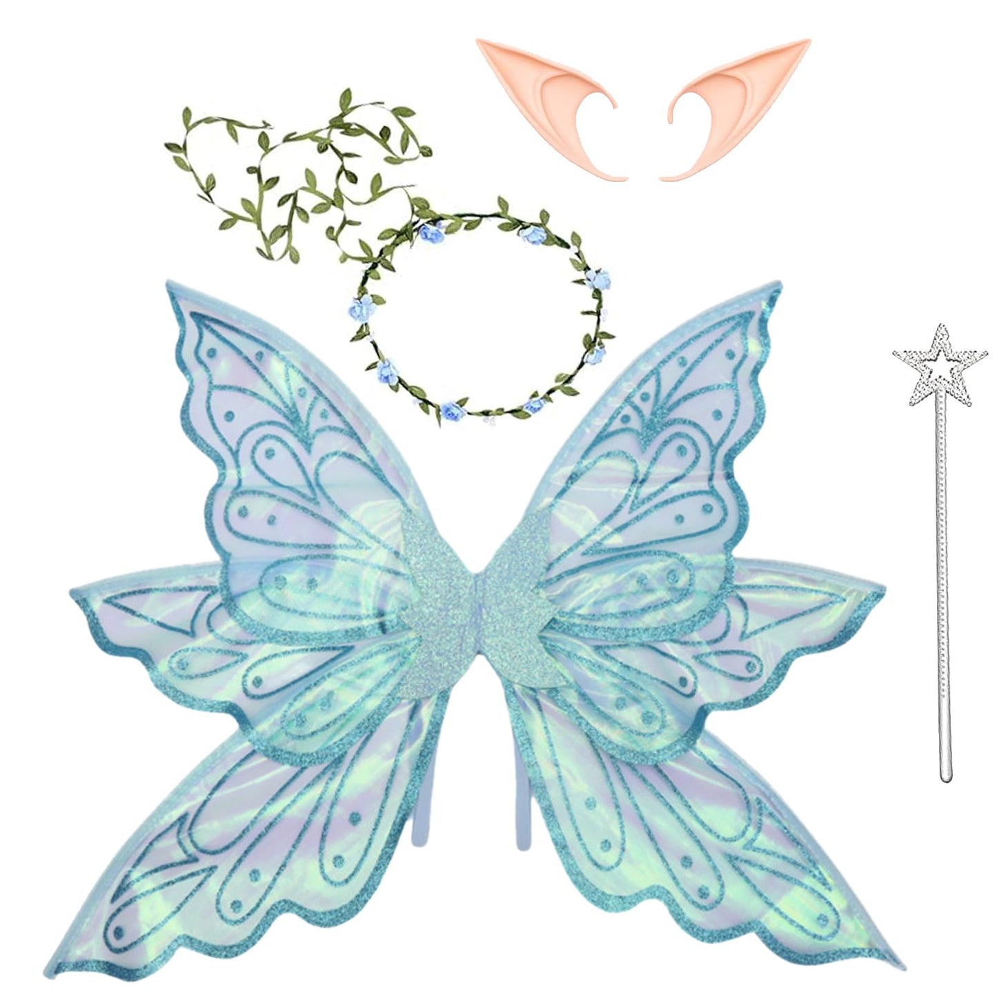 Fairy Wings For Adults Dress Up Sparkling Sheer Butterfly Halloween Costume Angel Wings For Women Girls,Blue